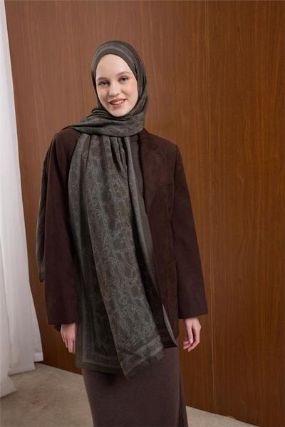 Viskon Mayda Şal Kına Yeşili Zincir Desenli Tok Duruşlu 190x70