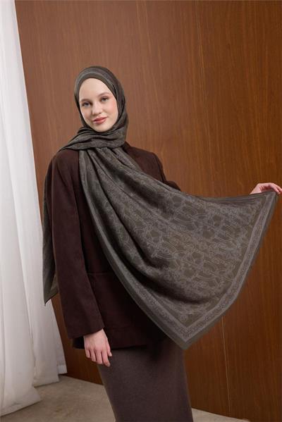 Viskon Mayda Şal Kına Yeşili Zincir Desenli Tok Duruşlu 190x70