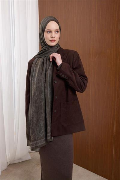 Viskon Mayda Şal Kına Yeşili Zincir Desenli Tok Duruşlu 190x70