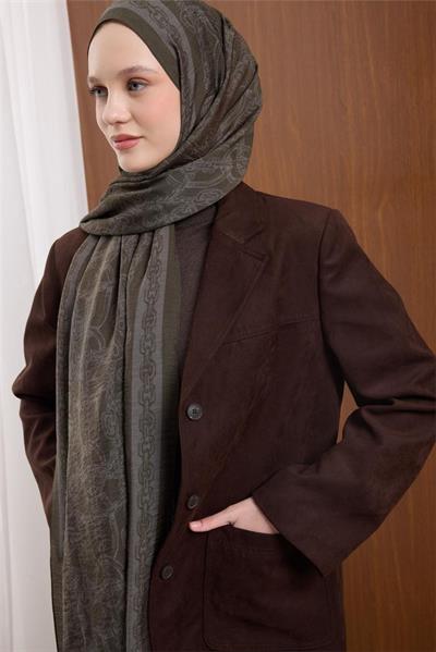 Viskon Mayda Şal Kına Yeşili Zincir Desenli Tok Duruşlu 190x70