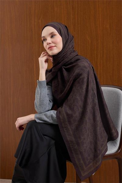 Viskon Mayda Şal Koyu Mor Zincir Desenli Tok Duruşlu 190x70