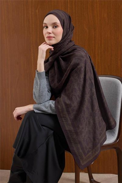 Viskon Mayda Şal Koyu Mor Zincir Desenli Tok Duruşlu 190x70