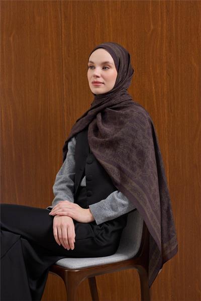 Viskon Mayda Şal Koyu Mor Zincir Desenli Tok Duruşlu 190x70