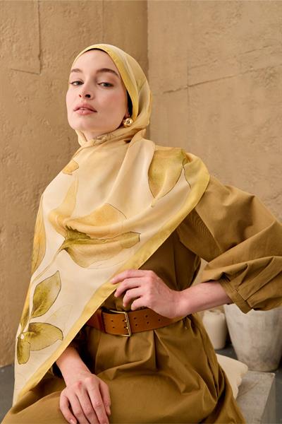 Polyester Velina Şal Sarı Butter Yellow Yeşil Koyu Yeşil Turuncu Desenli İpeksi Dokulu Hafif Yapılı 70x190