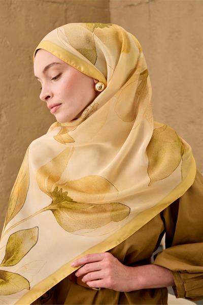 Polyester Velina Şal Sarı Butter Yellow Yeşil Koyu Yeşil Turuncu Desenli İpeksi Dokulu Hafif Yapılı 70x190
