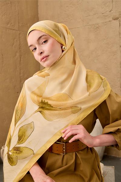 Polyester Velina Şal Sarı Butter Yellow Yeşil Koyu Yeşil Turuncu Desenli İpeksi Dokulu Hafif Yapılı 70x190