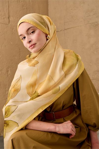 Polyester Velina Şal Sarı Butter Yellow Yeşil Koyu Yeşil Turuncu Desenli İpeksi Dokulu Hafif Yapılı 70x190