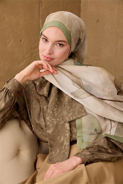 Polyester Velina Şal Pastel Yeşil Haki Kahve Turuncu Mavi Desenli İpeksi Dokulu Hafif Yapılı 70x190