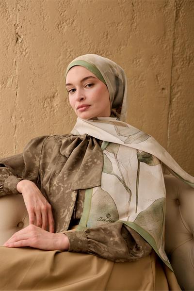 Polyester Velina Şal Pastel Yeşil Haki Kahve Turuncu Mavi Desenli İpeksi Dokulu Hafif Yapılı 70x190