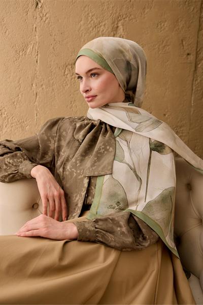 Polyester Velina Şal Pastel Yeşil Haki Kahve Turuncu Mavi Desenli İpeksi Dokulu Hafif Yapılı 70x190