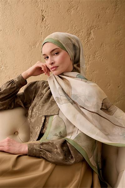 Polyester Velina Şal Pastel Yeşil Haki Kahve Turuncu Mavi Desenli İpeksi Dokulu Hafif Yapılı 70x190