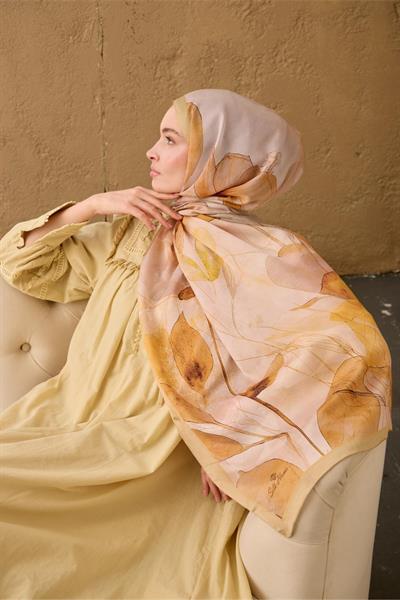 Polyester Velina Şal Bej-Taba Pudra Pembe Yeşil Sarı Desenli İpeksi Dokulu Hafif Yapılı 70x190
