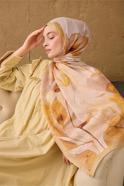 Polyester Velina Şal Bej-Taba Pudra Pembe Yeşil Sarı Desenli İpeksi Dokulu Hafif Yapılı 70x190