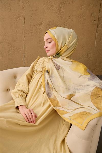 Polyester Velina Şal Sarı-Krem Gri Mor Yeşil Desenli İpeksi Dokulu Hafif Yapılı 70x190