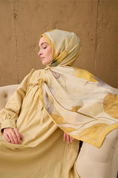 Polyester Velina Şal Sarı-Krem Gri Mor Yeşil Desenli İpeksi Dokulu Hafif Yapılı 70x190