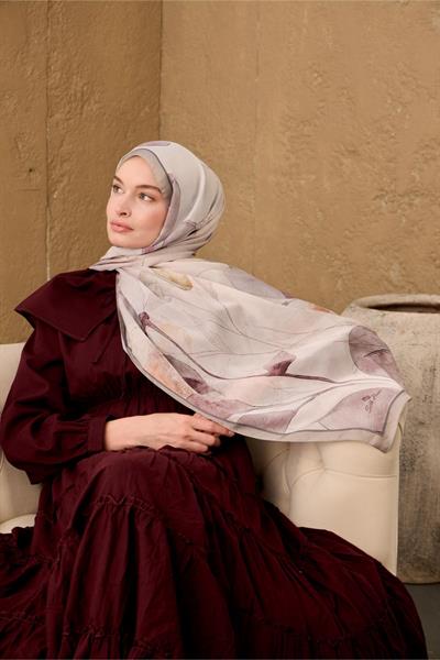 Polyester Velina Şal Gri-Gümüş Mor Yeşil Geçişli İpeksi Dokulu Hafif Yapılı 70x190