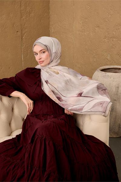 Polyester Velina Şal Gri-Gümüş Mor Yeşil Geçişli İpeksi Dokulu Hafif Yapılı 70x190