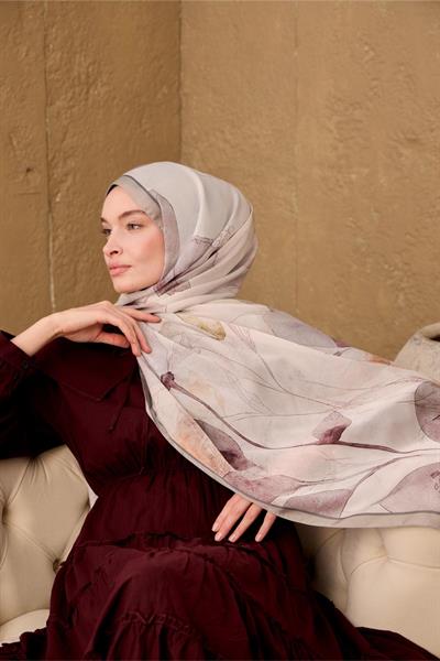 Polyester Velina Şal Gri-Gümüş Mor Yeşil Geçişli İpeksi Dokulu Hafif Yapılı 70x190