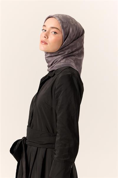 Viskon Karışımlı Velora Eşarp Gri-Duman Desenli Yumuşak Dokulu Tok Duruşlu 90x90