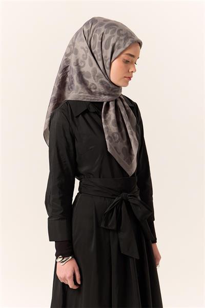 Viskon Karışımlı Velora Eşarp Gri-Füme Desenli Yumuşak Dokulu Tok Duruşlu 90x90