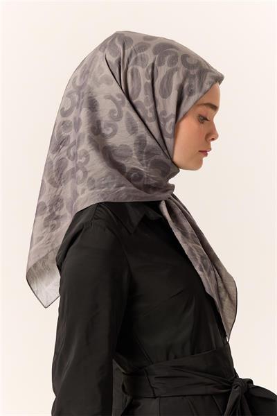 Viskon Karışımlı Velora Eşarp Gri-Füme Desenli Yumuşak Dokulu Tok Duruşlu 90x90