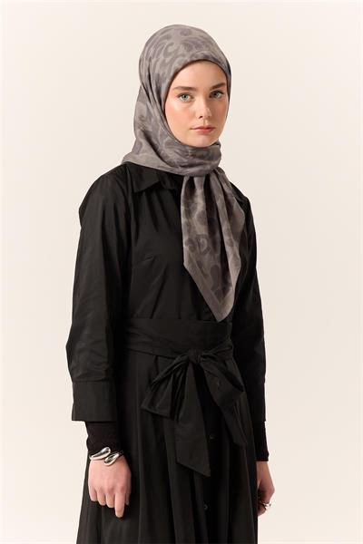 Viskon Karışımlı Velora Eşarp Gri-Füme Desenli Yumuşak Dokulu Tok Duruşlu 90x90