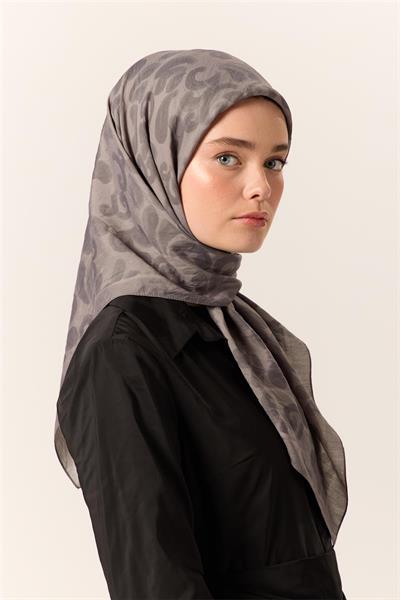 Viskon Karışımlı Velora Eşarp Gri-Füme Desenli Yumuşak Dokulu Tok Duruşlu 90x90