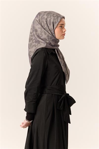 Viskon Karışımlı Velora Eşarp Gri-Füme Desenli Yumuşak Dokulu Tok Duruşlu 90x90