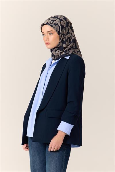 Viskon Karışımlı Velora Eşarp Lacivert-Gümüş Desenli Yumuşak Dokulu Tok Duruşlu 90x90