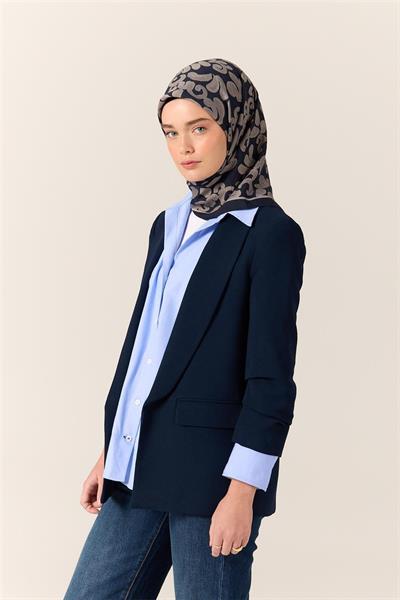 Viskon Karışımlı Velora Eşarp Lacivert-Gümüş Desenli Yumuşak Dokulu Tok Duruşlu 90x90