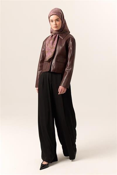 Viskon Karışımlı Velora Eşarp Olive-Eflatun Desenli Yumuşak Dokulu Tok Duruşlu 90x90