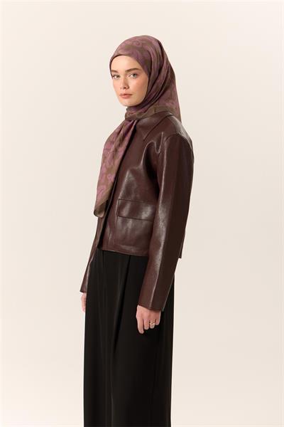Viskon Karışımlı Velora Eşarp Olive-Eflatun Desenli Yumuşak Dokulu Tok Duruşlu 90x90