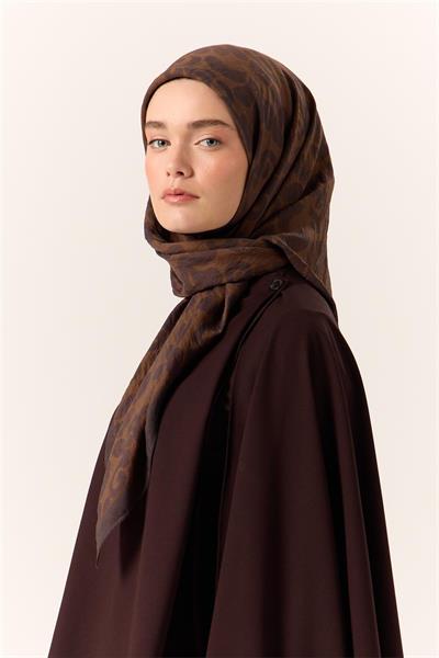 Viskon Karışımlı Velora Eşarp Acı Kahve-Kahverengi Desenli Yumuşak Dokulu Tok Duruşlu 90x90