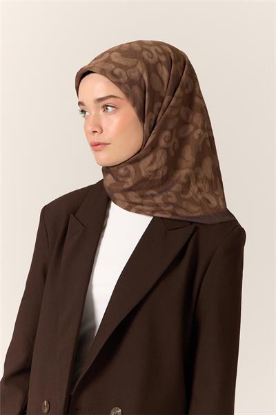 Viskon Karışımlı Velora Eşarp Acı Kahve-Sütlü Kahve-Vizon Desenli Yumuşak Dokulu Tok Duruşlu 90x90