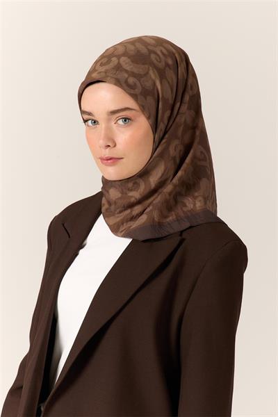 Viskon Karışımlı Velora Eşarp Acı Kahve-Sütlü Kahve-Vizon Desenli Yumuşak Dokulu Tok Duruşlu 90x90