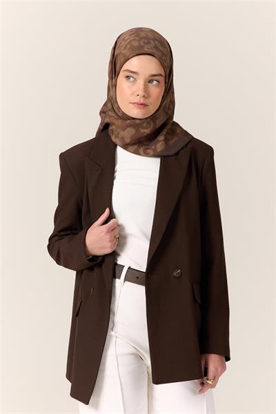 Viskon Karışımlı Velora Eşarp Acı Kahve-Sütlü Kahve-Vizon Desenli Yumuşak Dokulu Tok Duruşlu 90x90