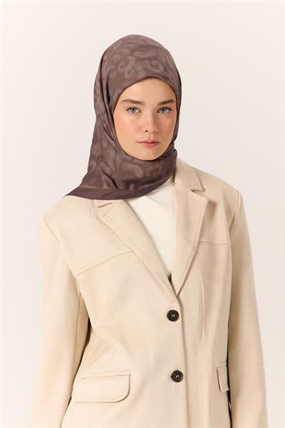 Viskon Karışımlı Velora Eşarp Koyu Vizon-Vizon-Duman Desenli Yumuşak Dokulu Tok Duruşlu 90x90