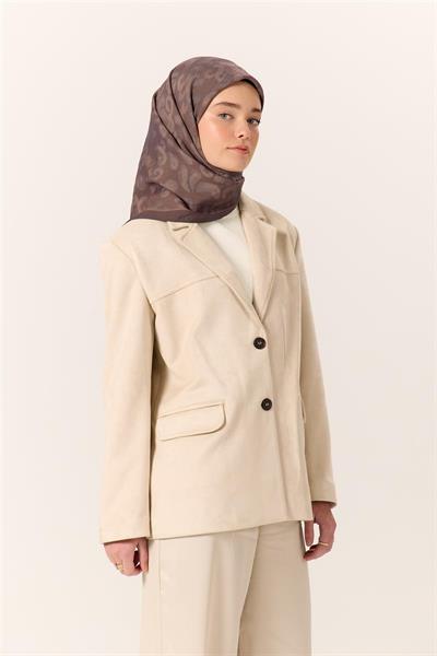 Viskon Karışımlı Velora Eşarp Koyu Vizon-Vizon-Duman Desenli Yumuşak Dokulu Tok Duruşlu 90x90