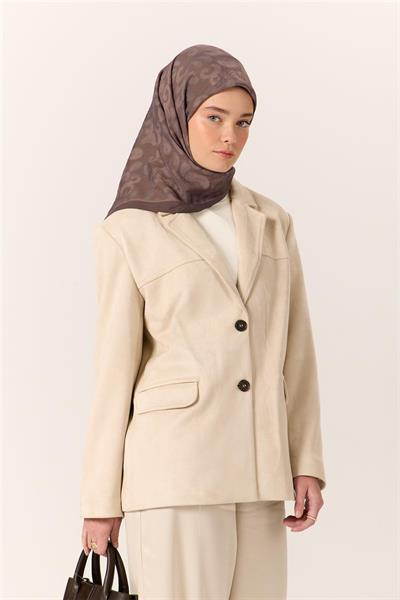 Viskon Karışımlı Velora Eşarp Koyu Vizon-Vizon-Duman Desenli Yumuşak Dokulu Tok Duruşlu 90x90