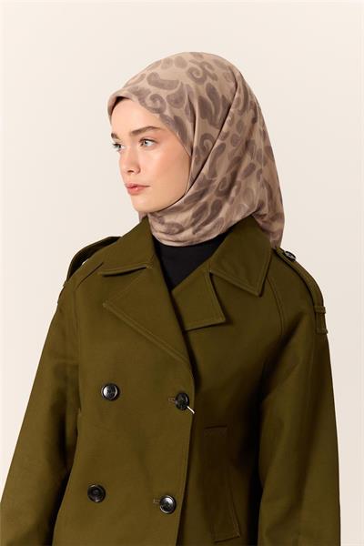 Viskon Karışımlı Velora Eşarp Vizon-Bej-Koyu Vizon Desenli Yumuşak Dokulu Tok Duruşlu 90x90