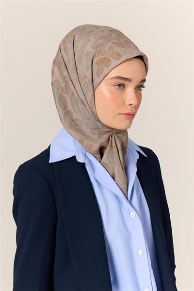 Viskon Karışımlı Velora Eşarp Gri-Bebe Mavi-Yağ Yeşili Desenli Yumuşak Dokulu Tok Duruşlu 90x90