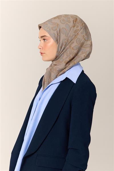 Viskon Karışımlı Velora Eşarp Gri-Bebe Mavi-Yağ Yeşili Desenli Yumuşak Dokulu Tok Duruşlu 90x90