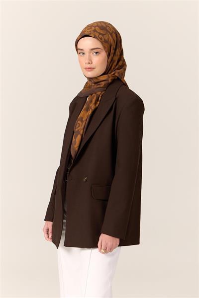 Viskon Karışımlı Velora Eşarp Acı Kahve-Taba Desenli Yumuşak Dokulu Tok Duruşlu 90x90