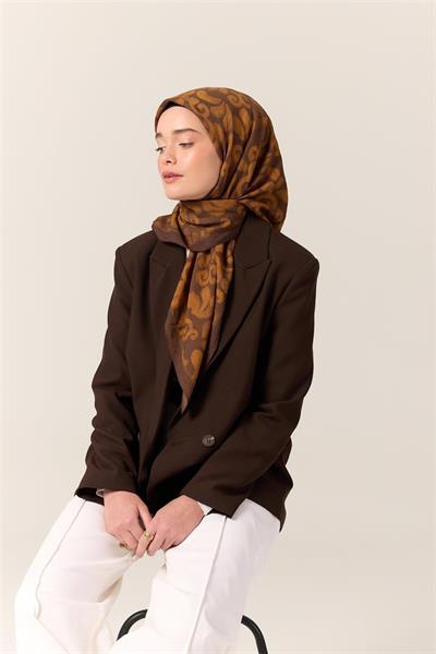 Viskon Karışımlı Velora Eşarp Acı Kahve-Taba Desenli Yumuşak Dokulu Tok Duruşlu 90x90