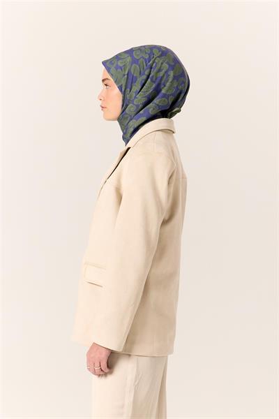 Viskon Karışımlı Velora Eşarp Mor-Yeşil Desenli İnce Dokulu Dökümlü 90x90