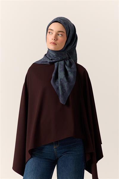 Viskon Karışımlı Velora Eşarp Petrol Yeşili-Petro Mavisi Desenli İnce Dokulu Dökümlü 90x90