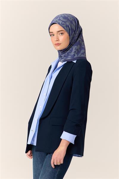 Viskon Karışımlı Velora Eşarp Mor-Gri Desenli İnce Dokulu Dökümlü 90x90