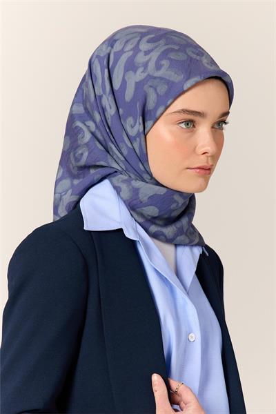 Viskon Karışımlı Velora Eşarp Mor-Gri Desenli İnce Dokulu Dökümlü 90x90