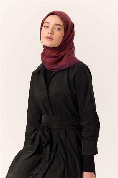 Viskon Karışımlı Velora Eşarp Mürdüm-Bordo-Kiremit Desenli İnce Dokulu Dökümlü 90x90