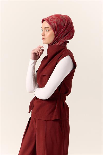 Viskon Karışımlı Velora Eşarp Narin Çiçeği-Bordo-Gri Desenli İnce Dokulu Dökümlü 90x90
